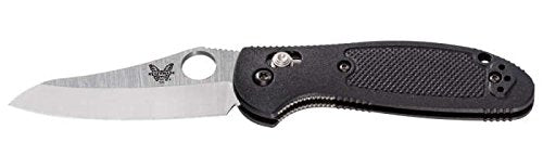 Benchmade Mini-Griptilian 555HG, Satin Plain Hollow Ground, Black