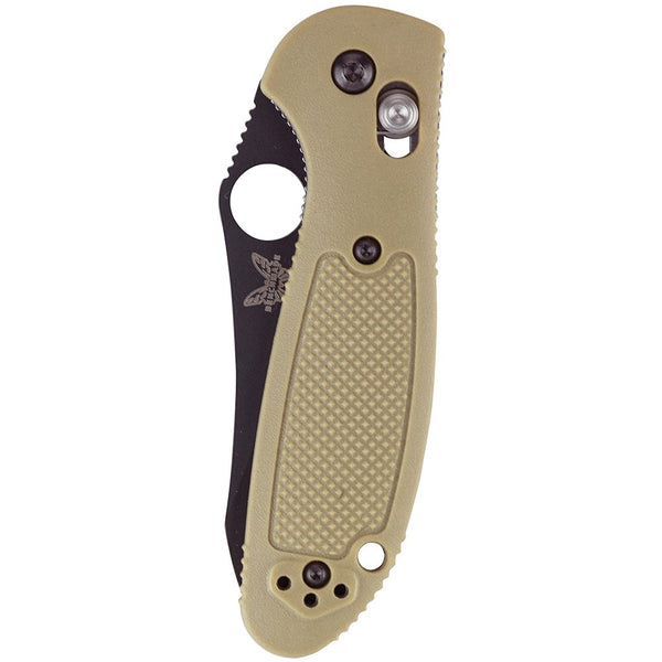 Benchmade Mini-Griptilian 555BKHGSN, Black Plain Hollow Ground, Sand