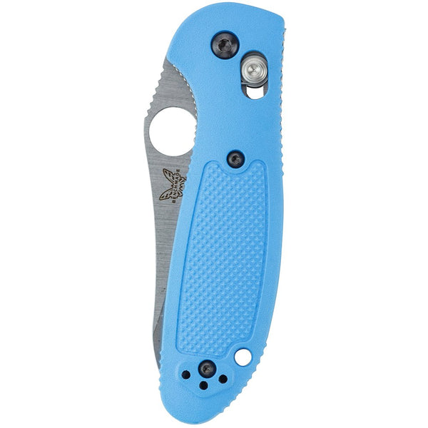 Benchmade Mini-Griptilian 555HG-BLU, Satin Plain Hollow Ground, Blue