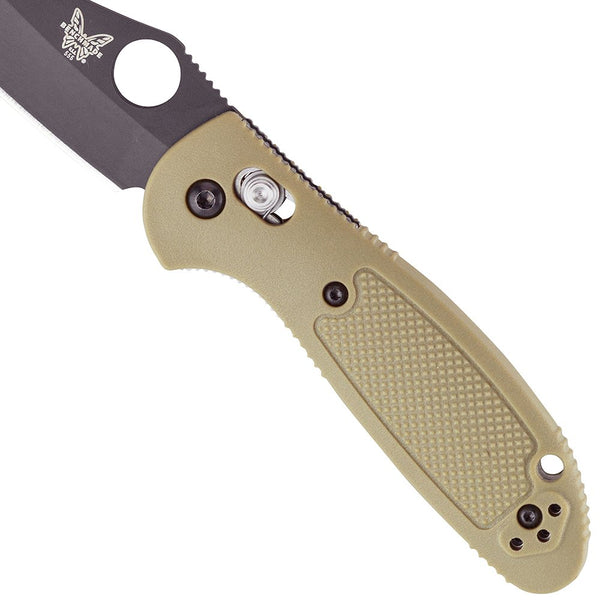 Benchmade Mini-Griptilian 555BKHGSN, Black Plain Hollow Ground, Sand