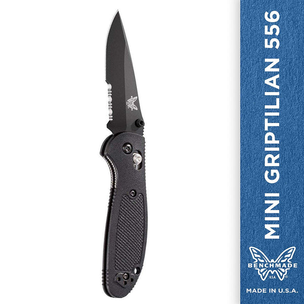 Benchmade Mini-Griptilian 556SBK, Black Serrated, Black