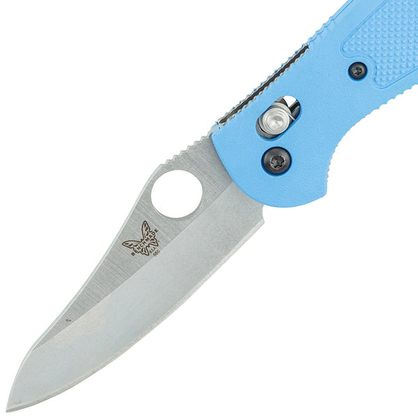 Benchmade Mini-Griptilian 555HG-BLU, Satin Plain Hollow Ground, Blue