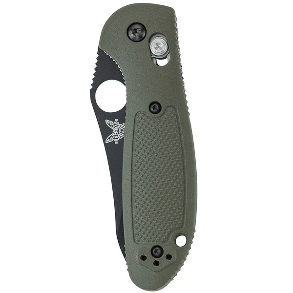 Benchmade Mini-Griptilian 555BKHGOD, Black Plain Hollow Ground, Olive