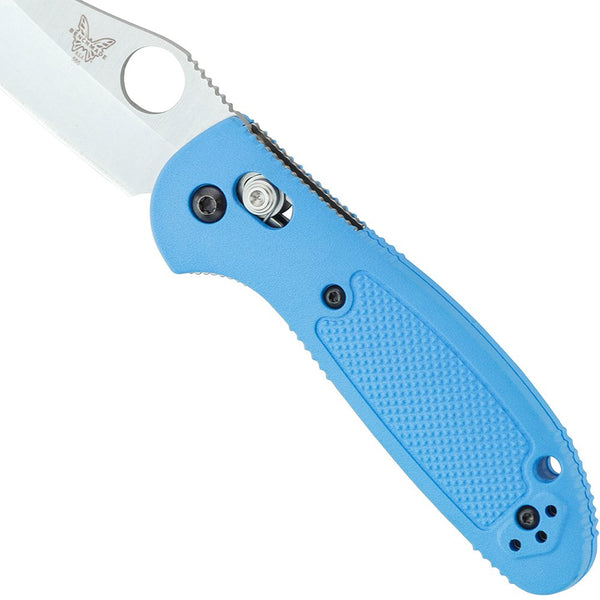 Benchmade Mini-Griptilian 555HG-BLU, Satin Plain Hollow Ground, Blue