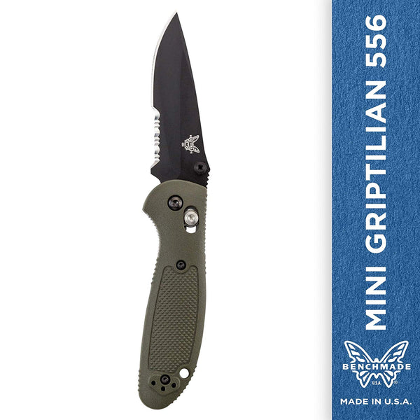 Benchmade Mini-Griptilian 556SBKOD, Black Serrated, Olive