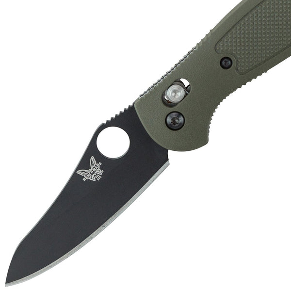 Benchmade Mini-Griptilian 555BKHGOD, Black Plain Hollow Ground, Olive