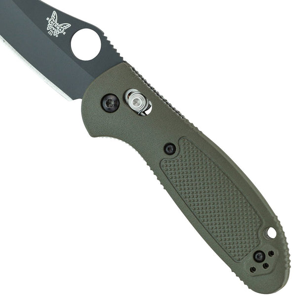 Benchmade Mini-Griptilian 555BKHGOD, Black Plain Hollow Ground, Olive