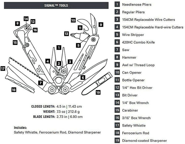 LEATHERMAN Signal Camping Multitool with Sheath
