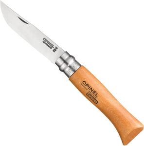 Opinel No. 08 Carbon Steel Folding Pocket Knife with Beechwood Handle, Brown