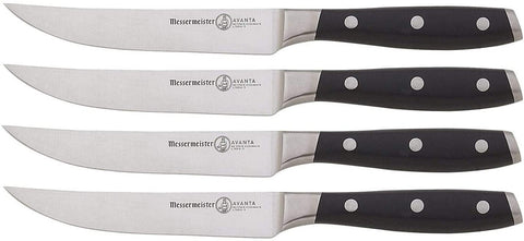 Messermeister L7684-5/4S, Avanta 4 Piece Fine-Edge Steak Knife Set - Black Handle
