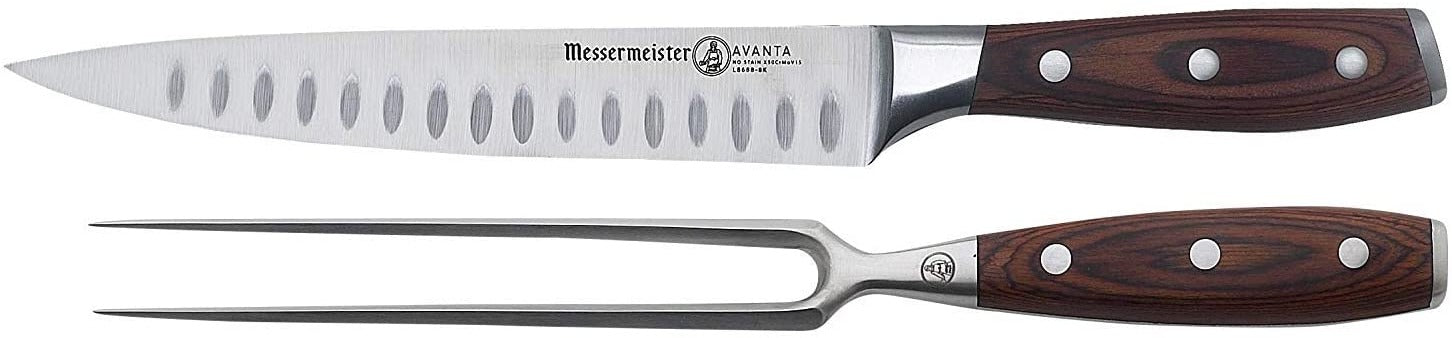 Messermeister L8000-2KS, Avanta Pakkawood 2 Piece Kullenschliff Carving Knife and Fork Set